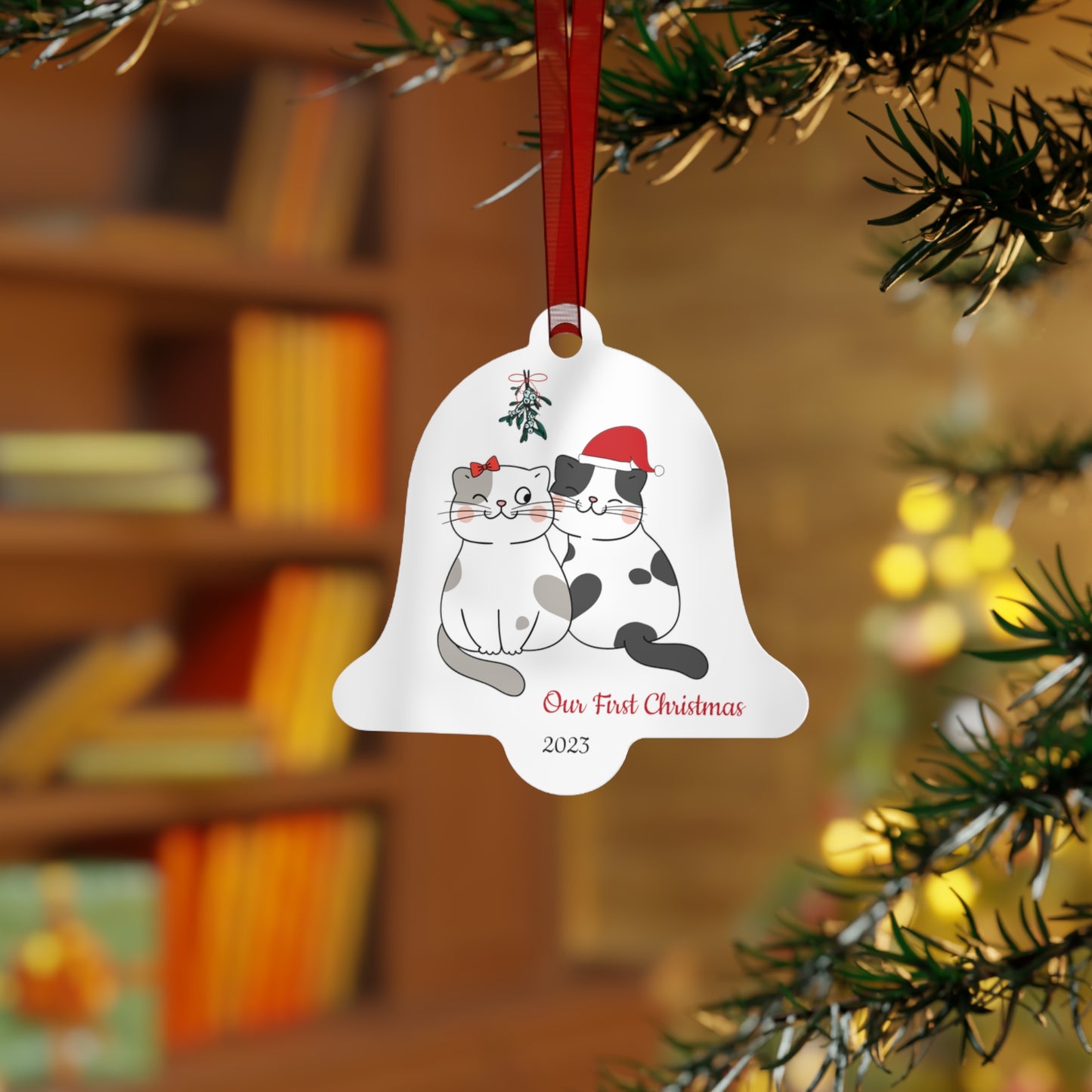 Our First Christmas Cat Couple Metal Ornaments