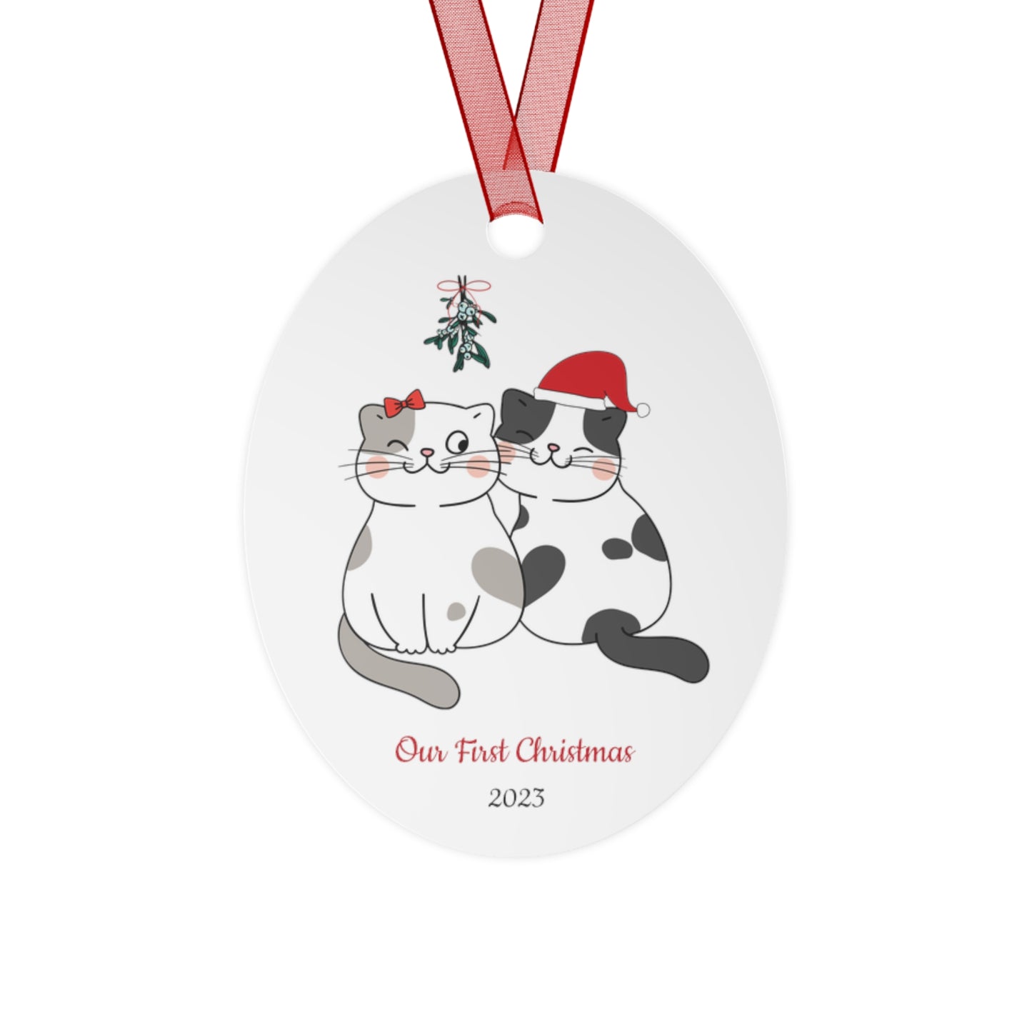 Our First Christmas Cat Couple Metal Ornaments