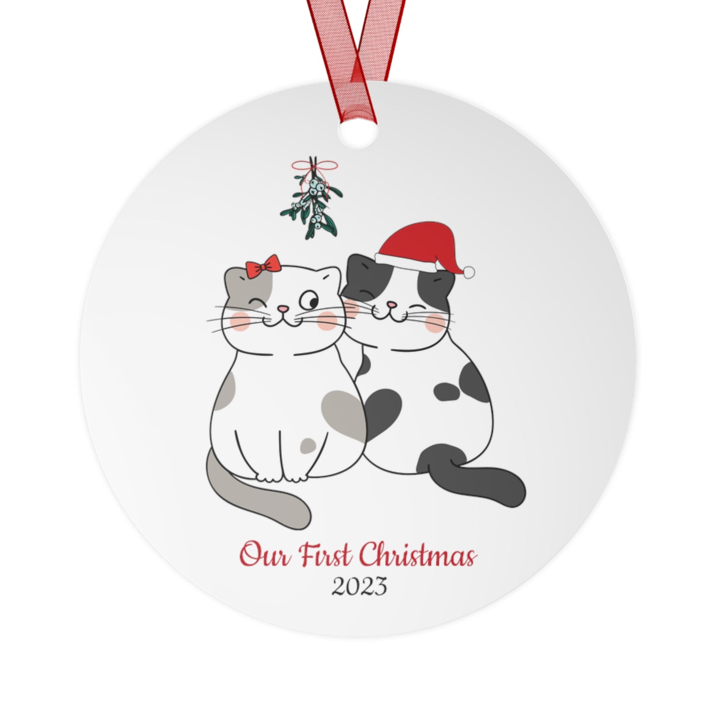 Our First Christmas Cat Couple Metal Ornaments