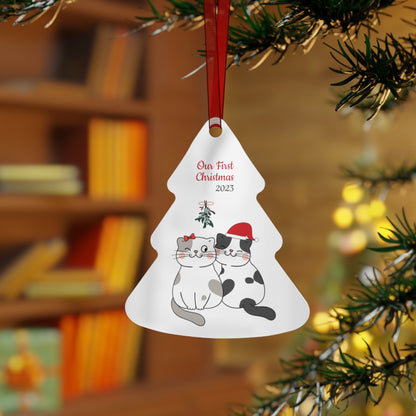 Our First Christmas Cat Couple Metal Ornaments