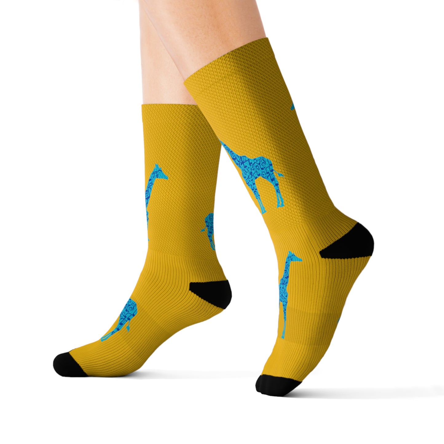 Musical Giraffe Yellow Sublimation Socks