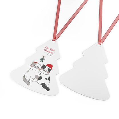 Our First Christmas Cat Couple Metal Ornaments