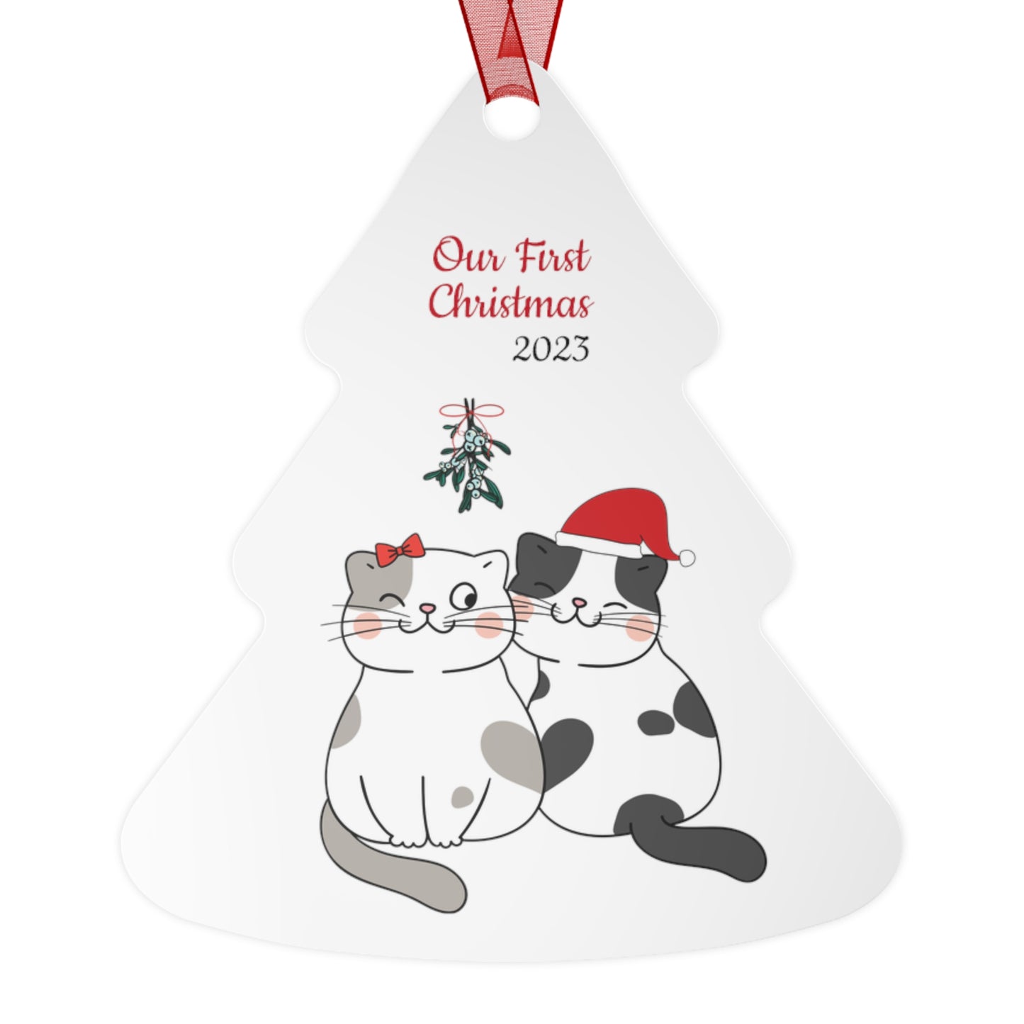 Our First Christmas Cat Couple Metal Ornaments