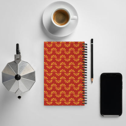 Yellow Daisy Chain Red Notebook - Dotted Pages - Stylish and Functional Daily Companion