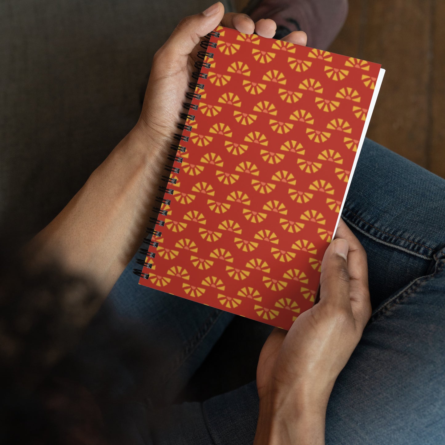 Yellow Daisy Chain Red Notebook - Dotted Pages - Stylish and Functional Daily Companion